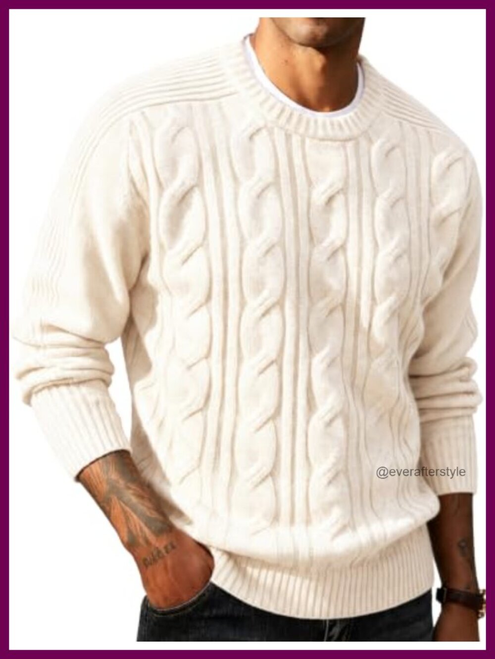 Mens Cable Knit Pullover Sweater Crew Neck Twist Texture Long Sleeve Knitwear